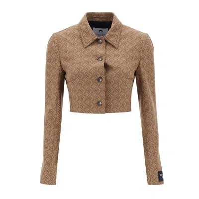 Marine Serre Moon Diamant Jacquard Cropped Jacket In Brown