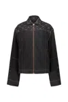 Marine Serre Crescent Moon-print Zip-up Denim Jacket In Black