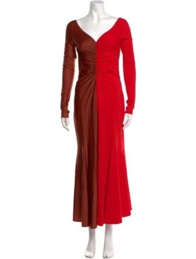 Pre-owned Marine Serre Colorblock Pattern Long Dress In Red