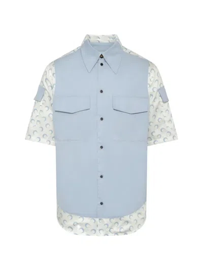 Marine Serre Contrasted Moon Short Sleeve Shirt In Blue