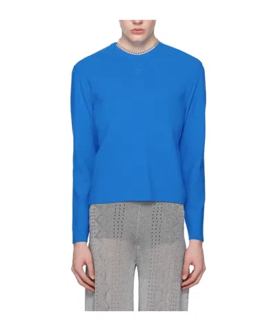 Marine Serre Core Round Neck Sweater In Blue