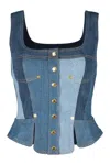 Marine Serre Regenerated Denim Bustier Top In Denim