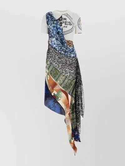 MARINE SERRE COTTON PRINTED T-SHIRT DRESS WITH ASYMMETRIC HEM