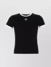 Marine Serre Cotton T-shirt With Contrast Trim And Ribbed Texture In Black