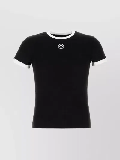 Marine Serre Cotton T-shirt With Contrast Trim And Ribbed Texture In Black