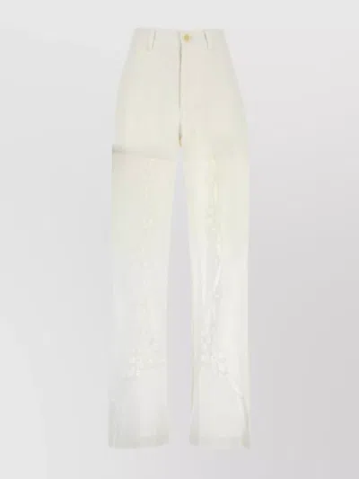 Marine Serre Cotton Trousers With Embroidered Pockets In White
