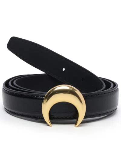 Marine Serre Crescent Moon Buckle Leather Belt In Black
