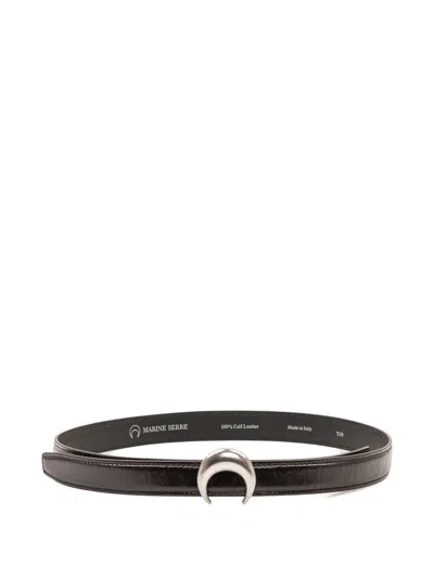 Marine Serre Crescent Moon Buckle Leather Belt In Brown