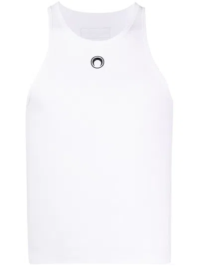 Marine Serre Moon Logo Embroidered Ribbed Tank Top In White
