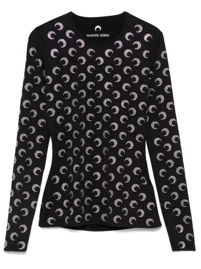 Marine Serre Moon Strass Crewneck Top In Black