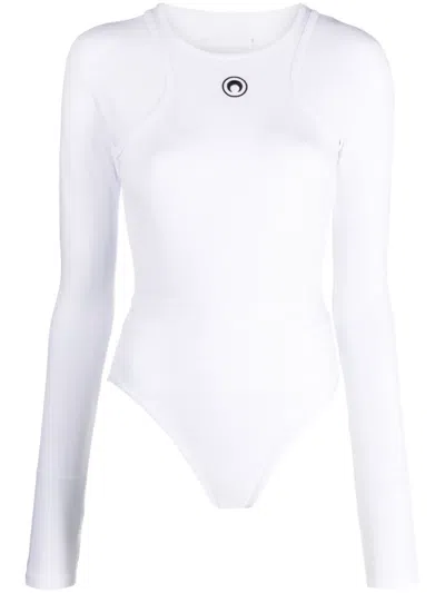 Marine Serre Crescent Moon-embroidered Cotton Bodysuit In Wh10
