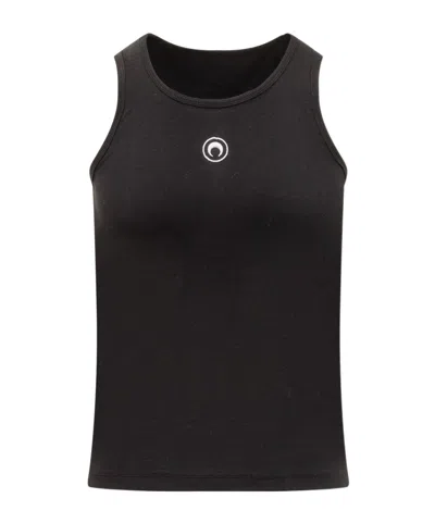 Marine Serre Logo-embroidered Organic-cotton Tank Top In Black