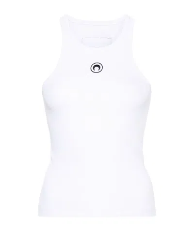 Marine Serre Ribbed-knit Cotton-blend Tank Top In White