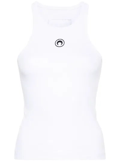 Marine Serre White Moon Logo Ribbed Jersey Tank Top In Gray