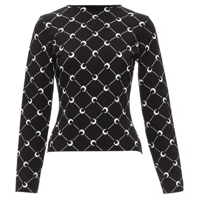 Marine Serre Crescent Moon Knitted Long Slevee Sweater Top In Black