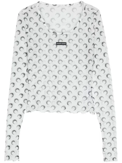 Marine Serre Crescent Moon Mesh Top In Wh00 - Wh00 Optical White