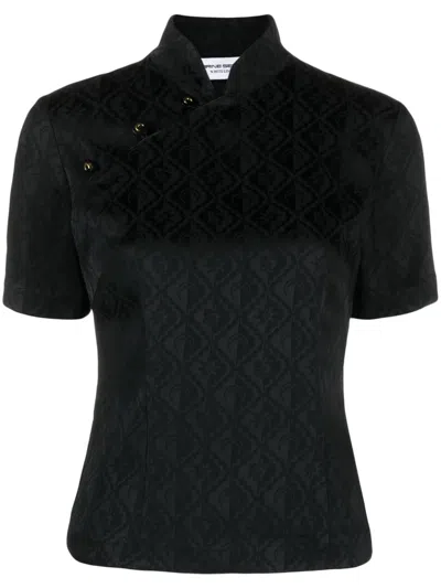 Marine Serre Crescent-moon Band-collar Top In Black