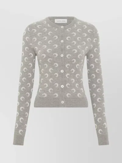 Marine Serre Crescent Moon Pattern Knit Cardigan In Gray