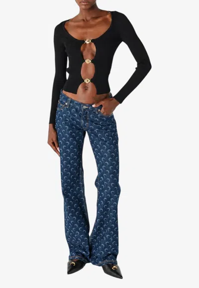Marine Serre Crescent Moon Print Bootcut Jeans In Blue