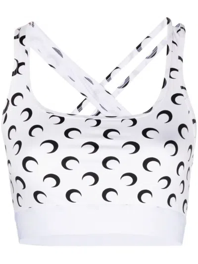 Marine Serre Crescent Moon-print Crop Top In White