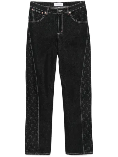 Marine Serre Crescent Moon Print Denim In Black