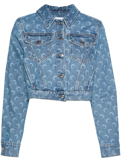 Marine Serre Crescent-moon-print Denim Jacket In Blue