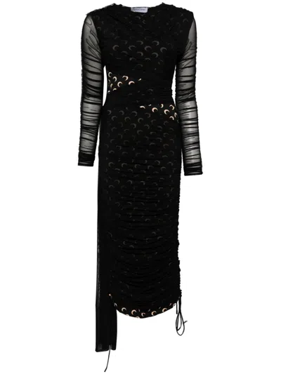 Marine Serre Crescent-moon-print Draped Dress In Black