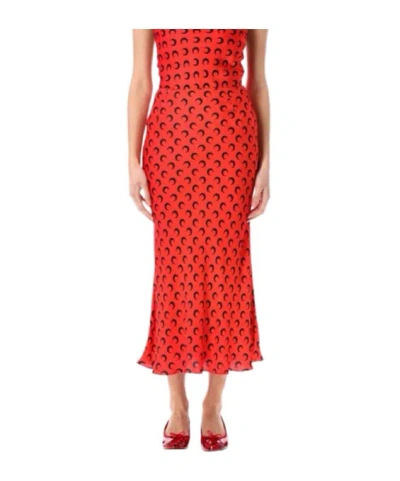 MARINE SERRE MARINE SERRE CRESCENT MOON-PRINT FLARED MIDI SKIRT