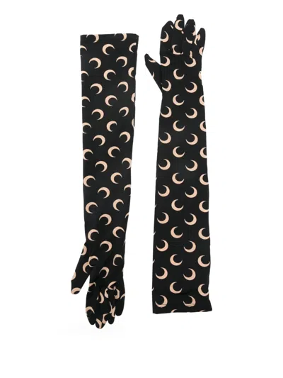 Marine Serre Crescent Moon Print Gloves In Black