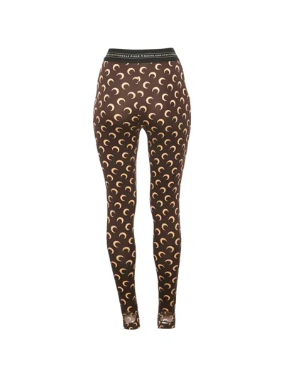 Pre-owned Marine Serre Crescent-moon Print Leggings In Brown