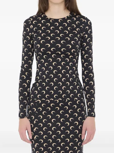 Marine Serre Crescent Moon-print Long-sleeve Top In Black