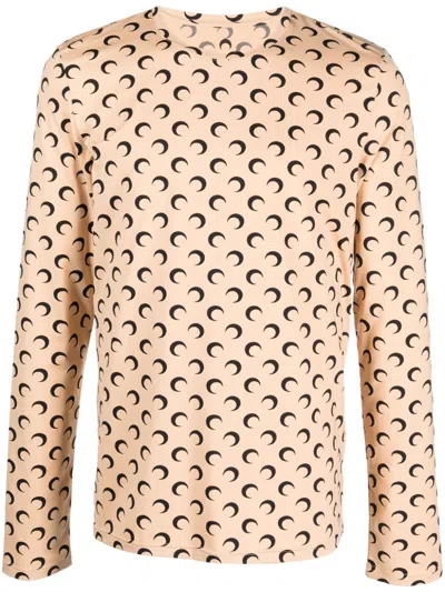 Marine Serre Crescent Moon-print Long-sleeve Top In Neutrals