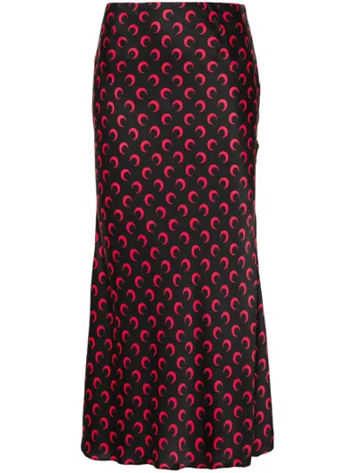 Marine Serre Crescent-moon-print Midi Skirt In Black