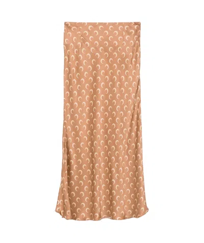 Marine Serre Crescent Moon-print Satin Midi Skirt In Nude