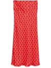 Marine Serre Crescent Moon-print Satin Midi Skirt In Red