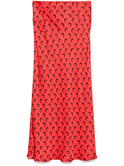 MARINE SERRE MARINE SERRE CRESCENT MOON-PRINT SATIN MIDI SKIRT