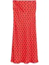 Marine Serre Crescent Moon-print Satin Midi Skirt In Red