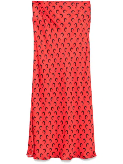 MARINE SERRE MARINE SERRE CRESCENT MOON-PRINT SATIN MIDI SKIRT