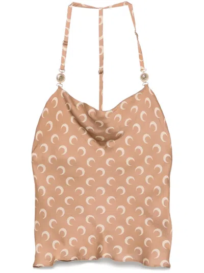 Marine Serre Crescent Moon-print Satin Top In Brown