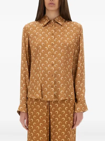 Marine Serre Crescent Moon-print Shirt In Brown