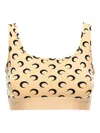 Marine Serre Beige Moon Printed Jersey Cropped Top In Blue