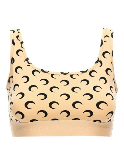 Marine Serre Beige Moon Printed Jersey Cropped Top In Neutral