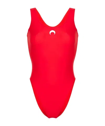 Marine Serre Crescent Moon-print Swimsuit In Red