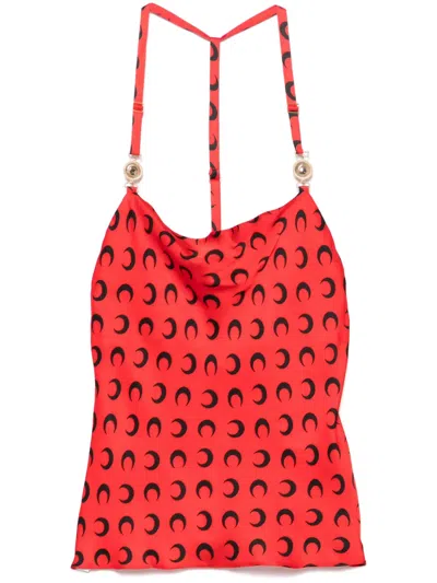 Marine Serre Crescent Moon-print Top In Red
