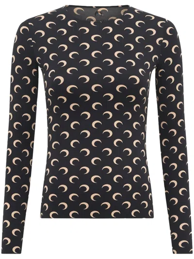 Marine Serre Crescent Moon Printed Jersey Long-sleeve Top In Black