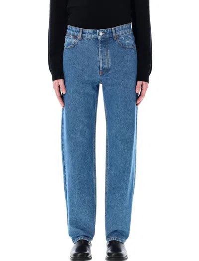 Marine Serre High Waist Loose Fit Denim Trousers In Blue