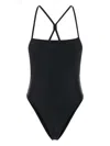 Marine Serre Stretch Nylon Swimsuit Cross-back Design In Black