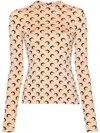Marine Serre Women's Ta10 Moon-print Mock-neck Recycled-polyamide-blend Top In Neutrals