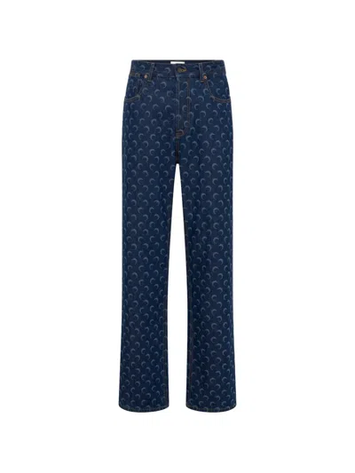 Marine Serre Crescent Moon-print Jeans In Blue