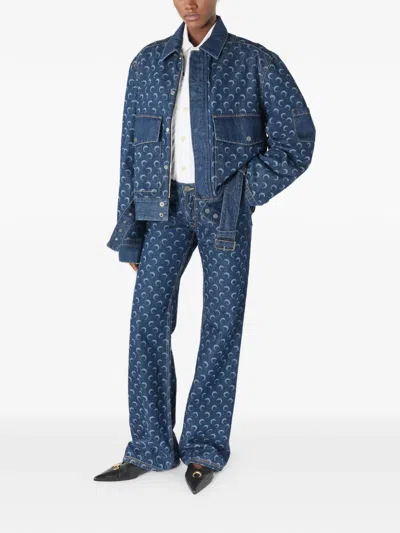 Marine Serre Crescent Moon-print Jeans In Blue